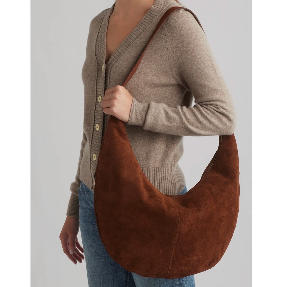Madewell The Essential Curve Shoulder Bag Cognac Suede EUC